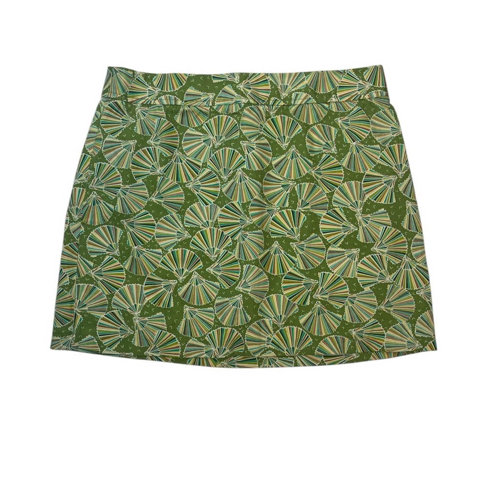 J.Crew Women’s Green Cotton Skirt Size 8 Geometric Fan Print Zip casual mini